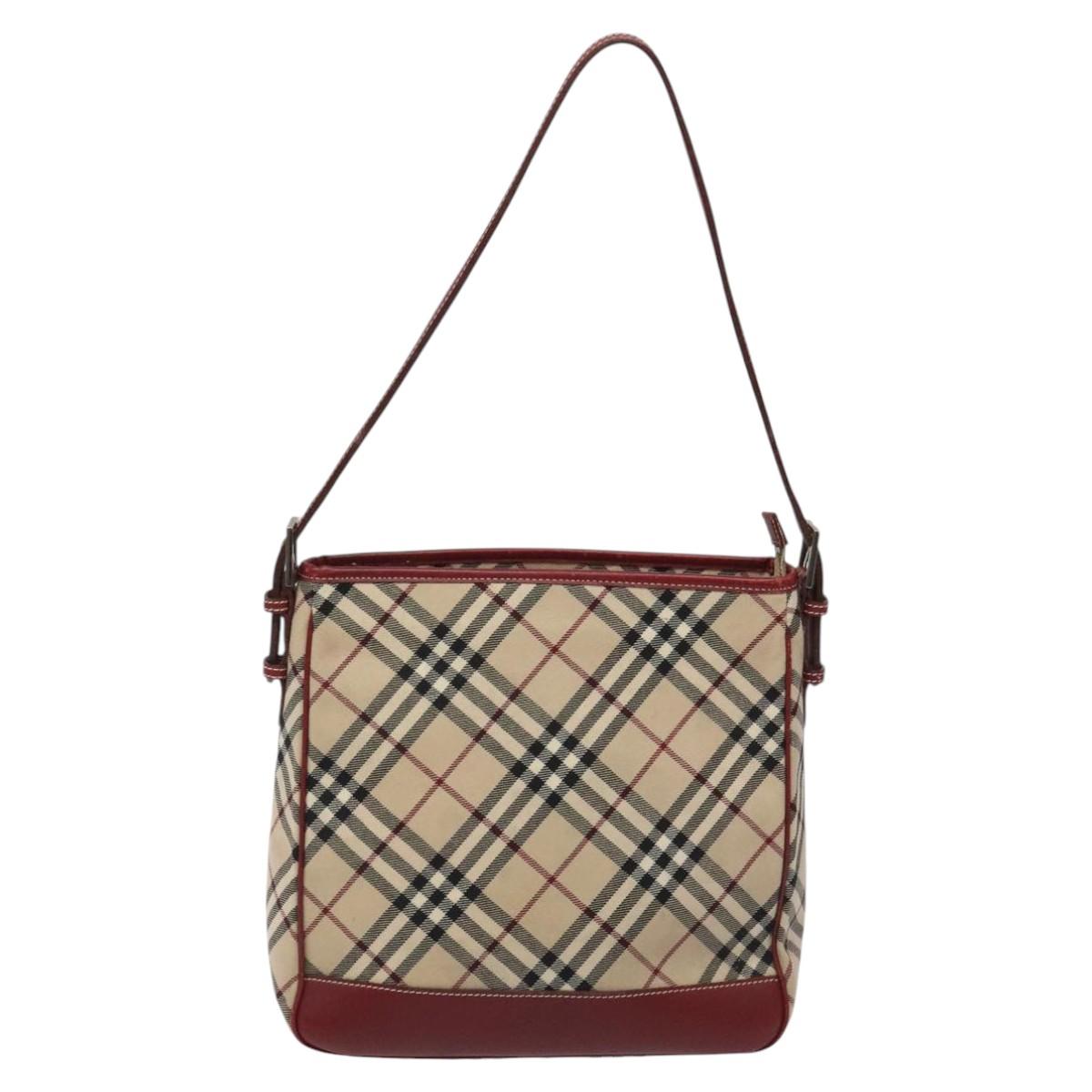 BURBERRY Nova Check Blue Label Shoulder Bag Canvas Beige Auth EC388