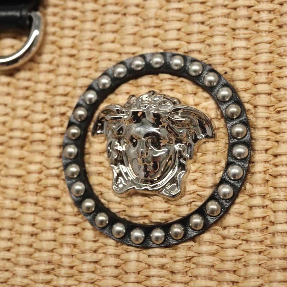 VERSACE Hand Bag Raffia 2way Beige Auth EC391A