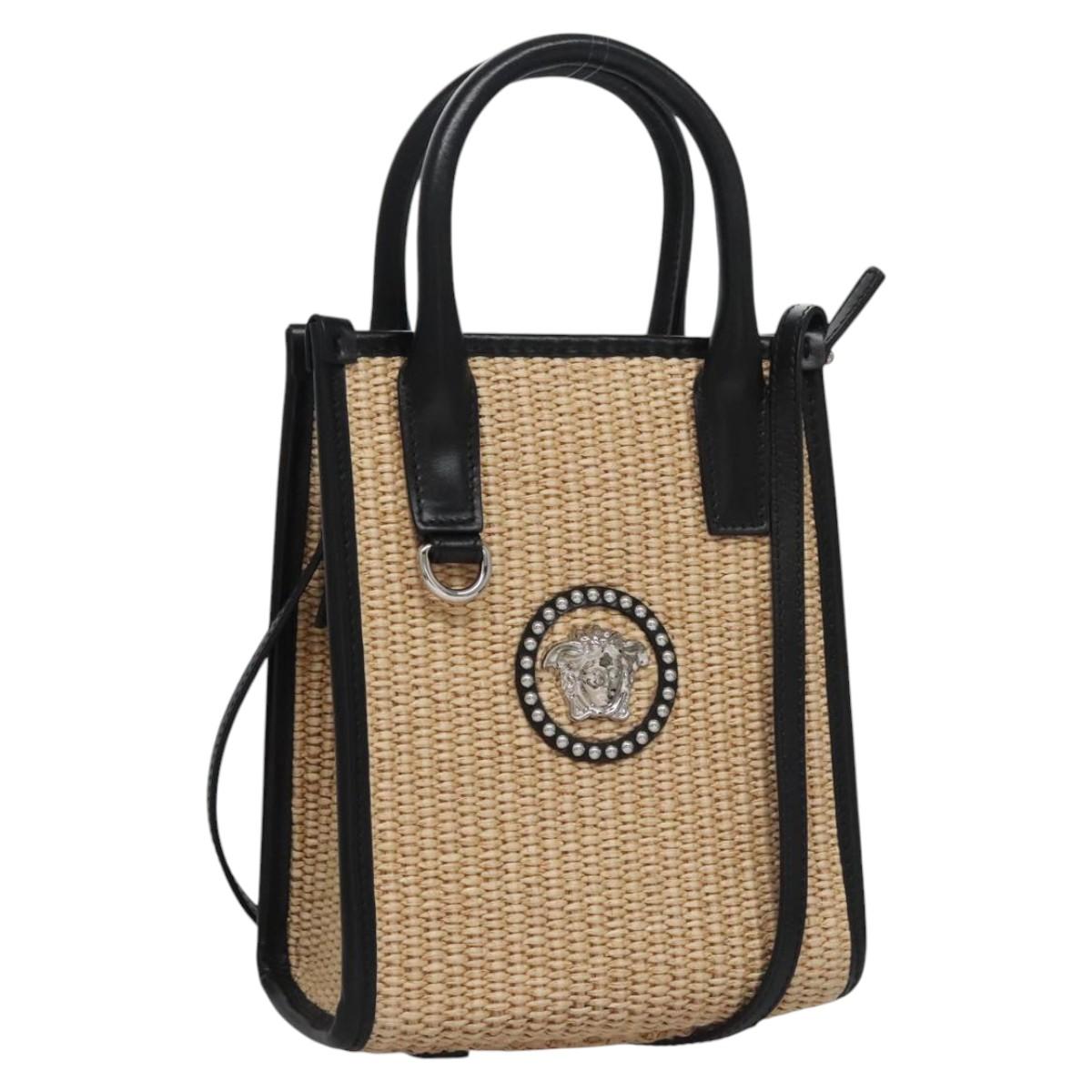 VERSACE Hand Bag Raffia 2way Beige Auth EC392AV