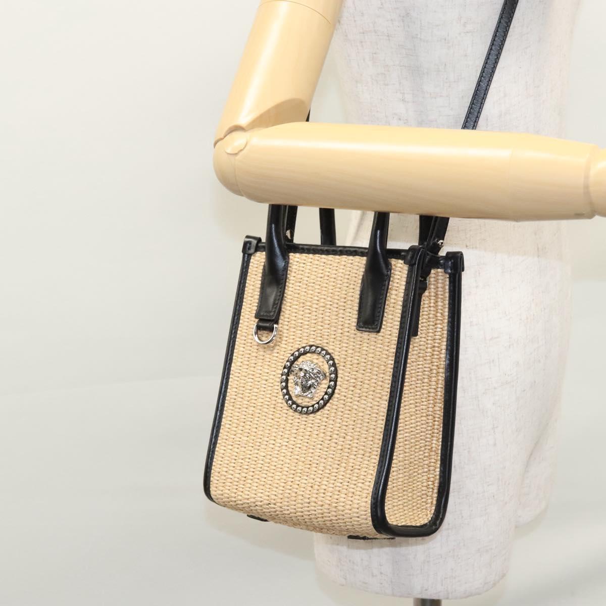 VERSACE Hand Bag Raffia 2way Beige Auth EC392AV
