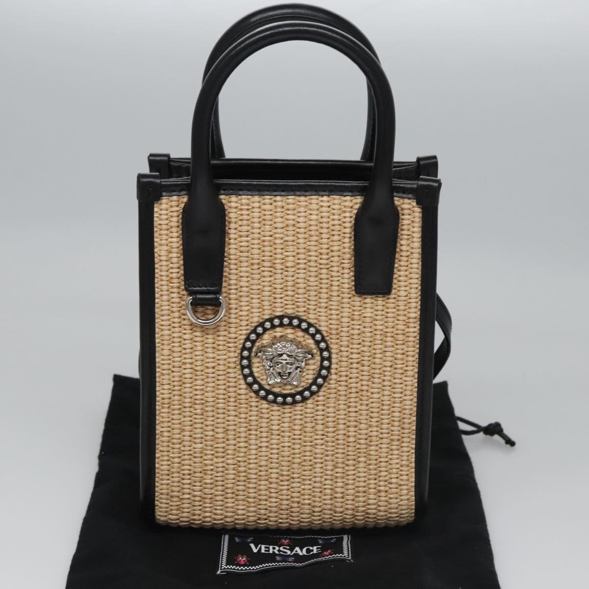 VERSACE Hand Bag Raffia 2way Beige Auth EC392AV