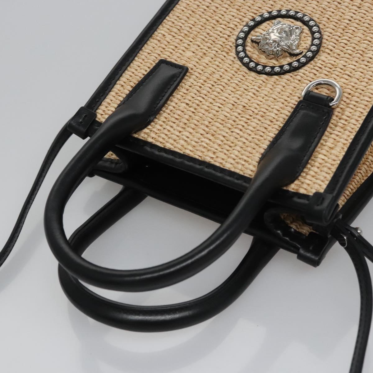 VERSACE Hand Bag Raffia 2way Beige Auth EC392AV
