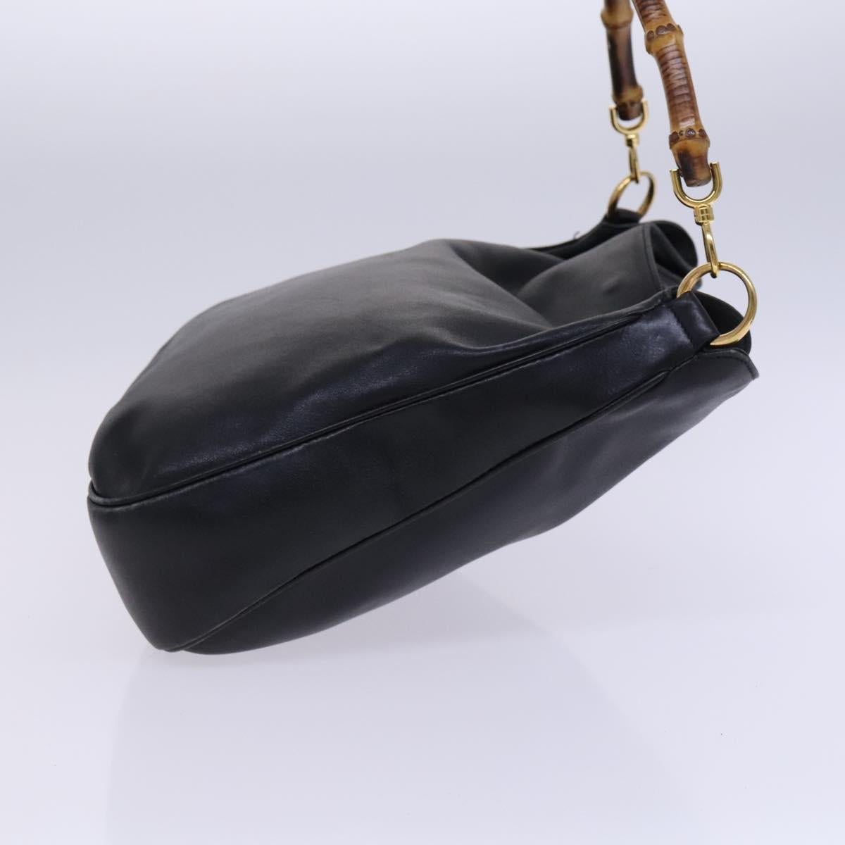 GUCCI Bamboo Hand Bag Leather 2way Black Gold 001 1577 Auth EC403