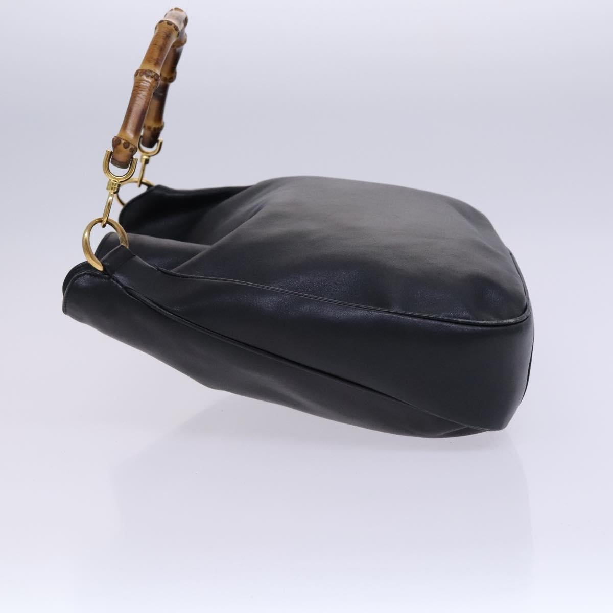 GUCCI Bamboo Hand Bag Leather 2way Black Gold 001 1577 Auth EC403