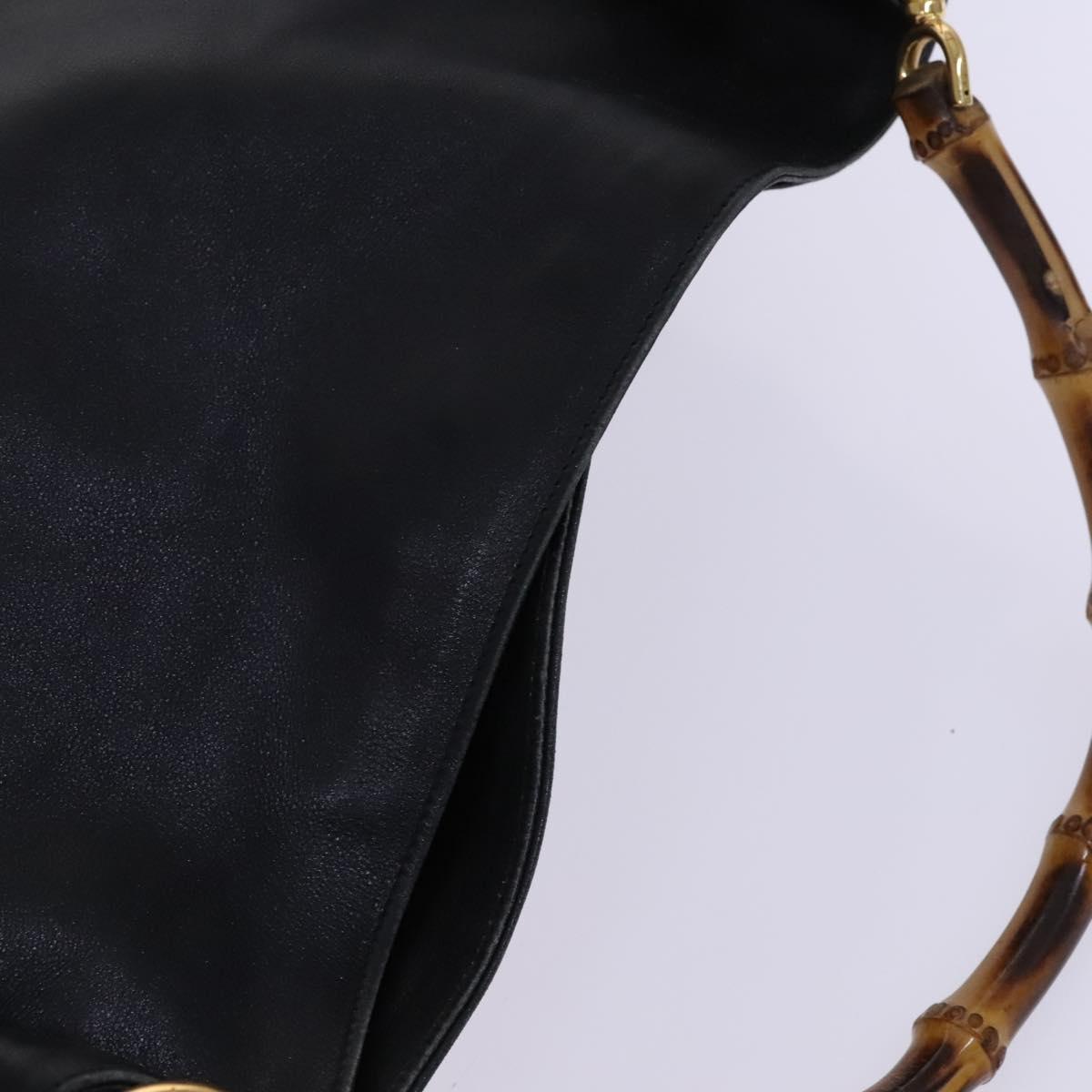 GUCCI Bamboo Hand Bag Leather 2way Black Gold 001 1577 Auth EC403