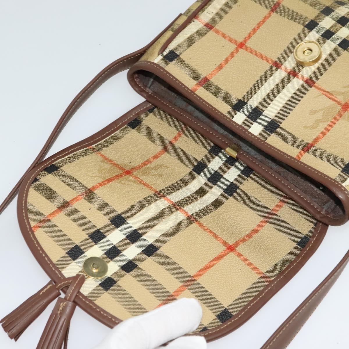 Burberrys Nova Check Shoulder Bag PVC Leather Beige Auth EC421