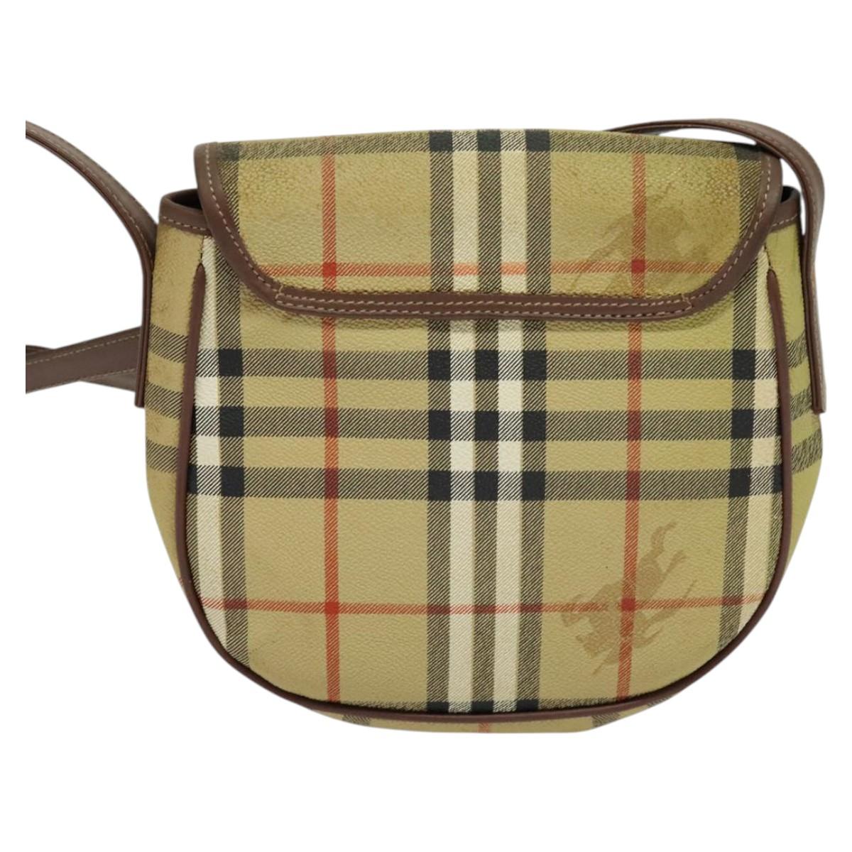 Burberrys Nova Check Shoulder Bag PVC Leather Beige Auth EC421