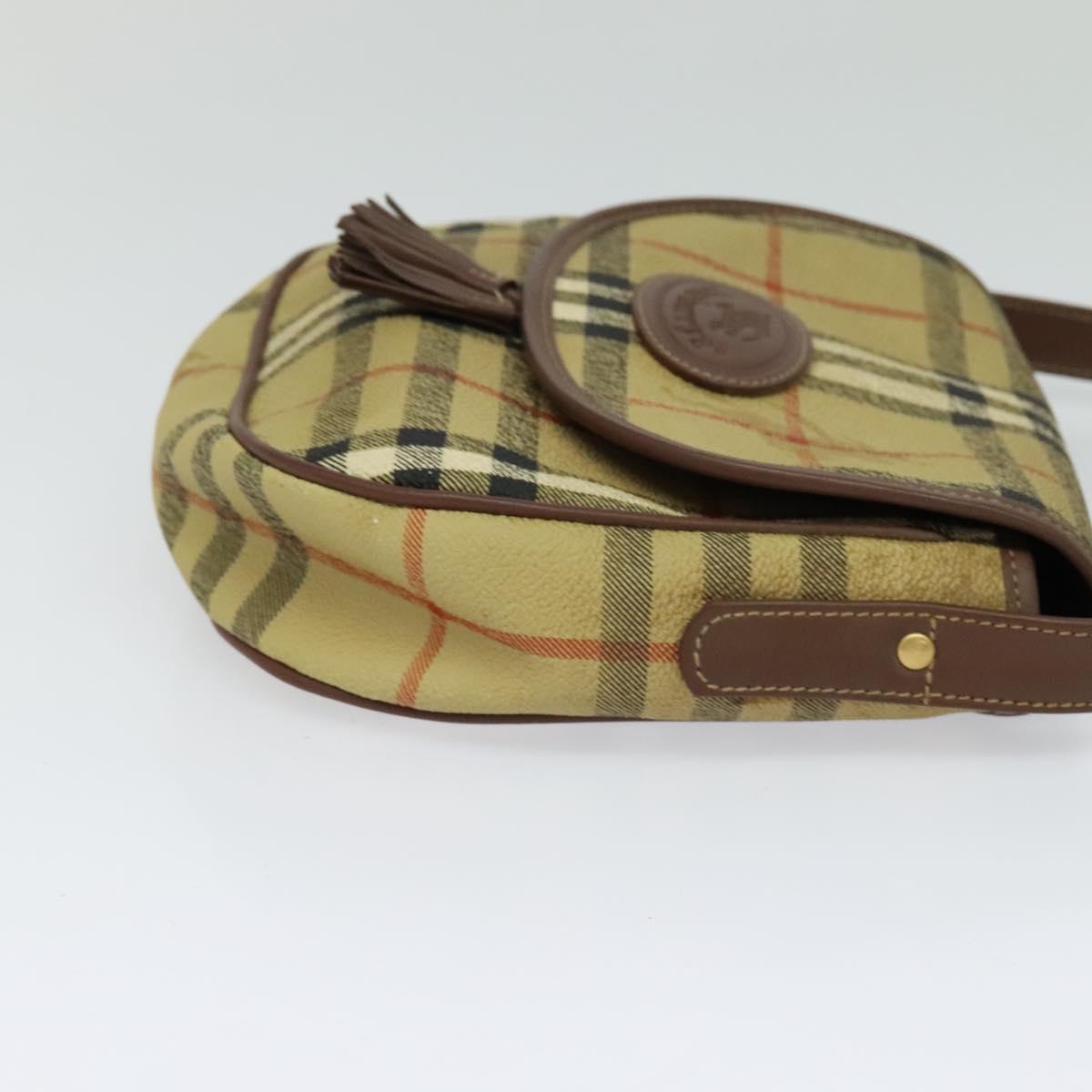 Burberrys Nova Check Shoulder Bag PVC Leather Beige Auth EC421