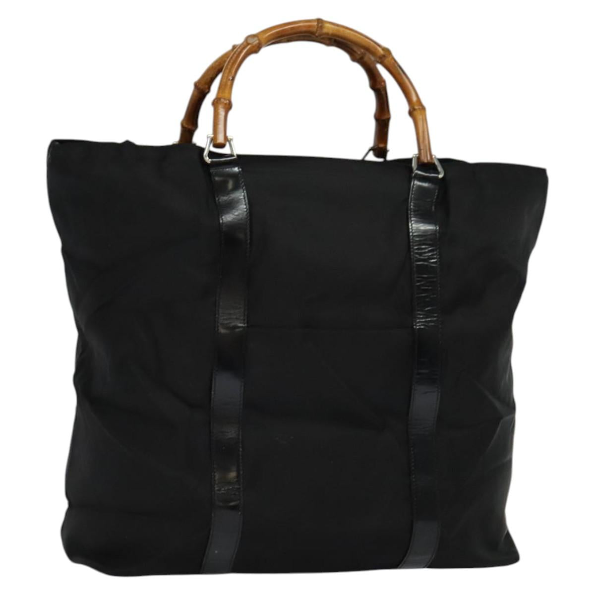 GUCCI Bamboo Hand Bag Nylon Black 002 2854 0412 5 Auth EC436