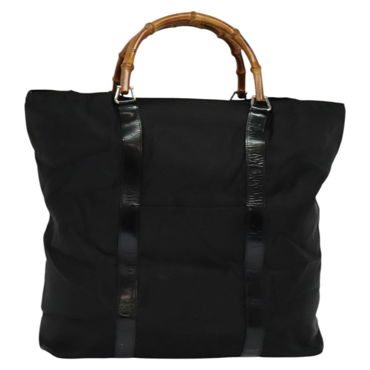 GUCCI Bamboo Hand Bag Nylon Black 002 2854 0412 5 Auth EC436