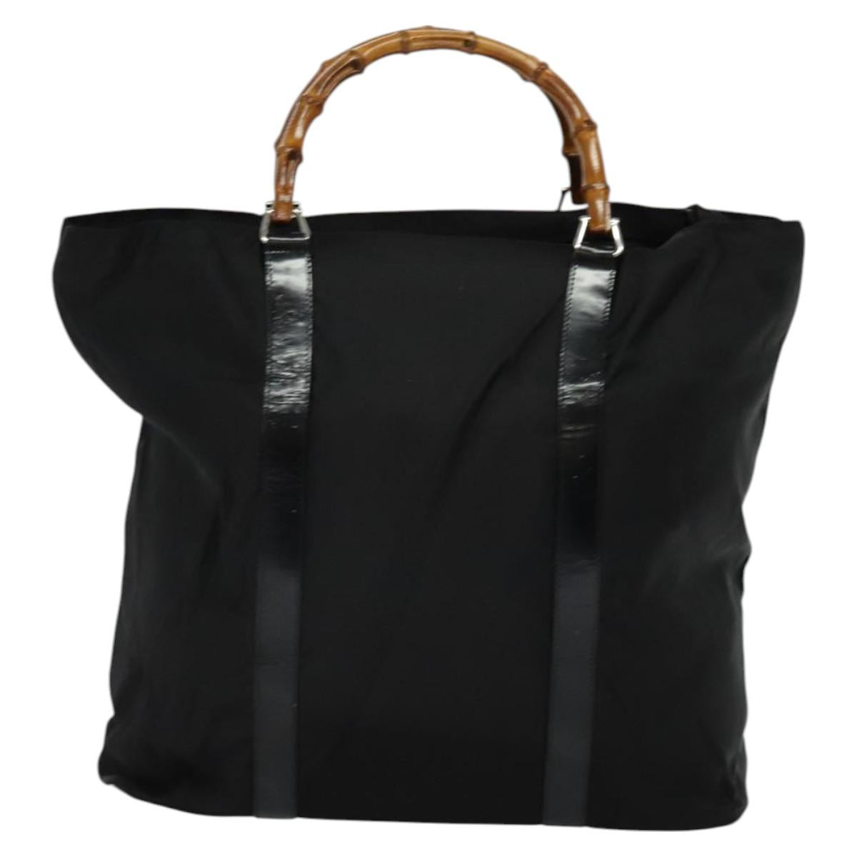 GUCCI Bamboo Hand Bag Nylon Black 002 2854 0412 5 Auth EC436