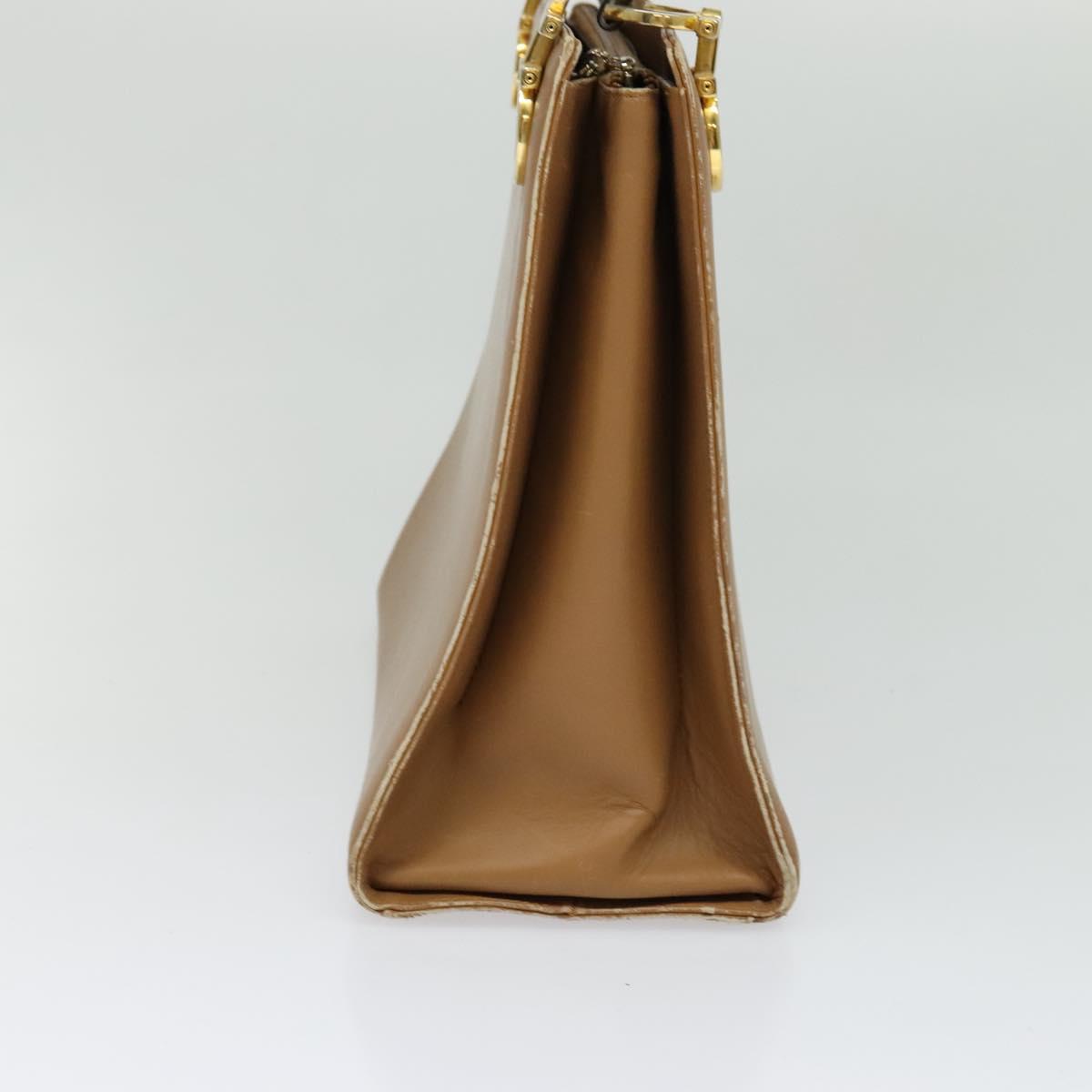 Salvatore Ferragamo Gancini Shoulder Bag Leather Beige Gold Auth EC442