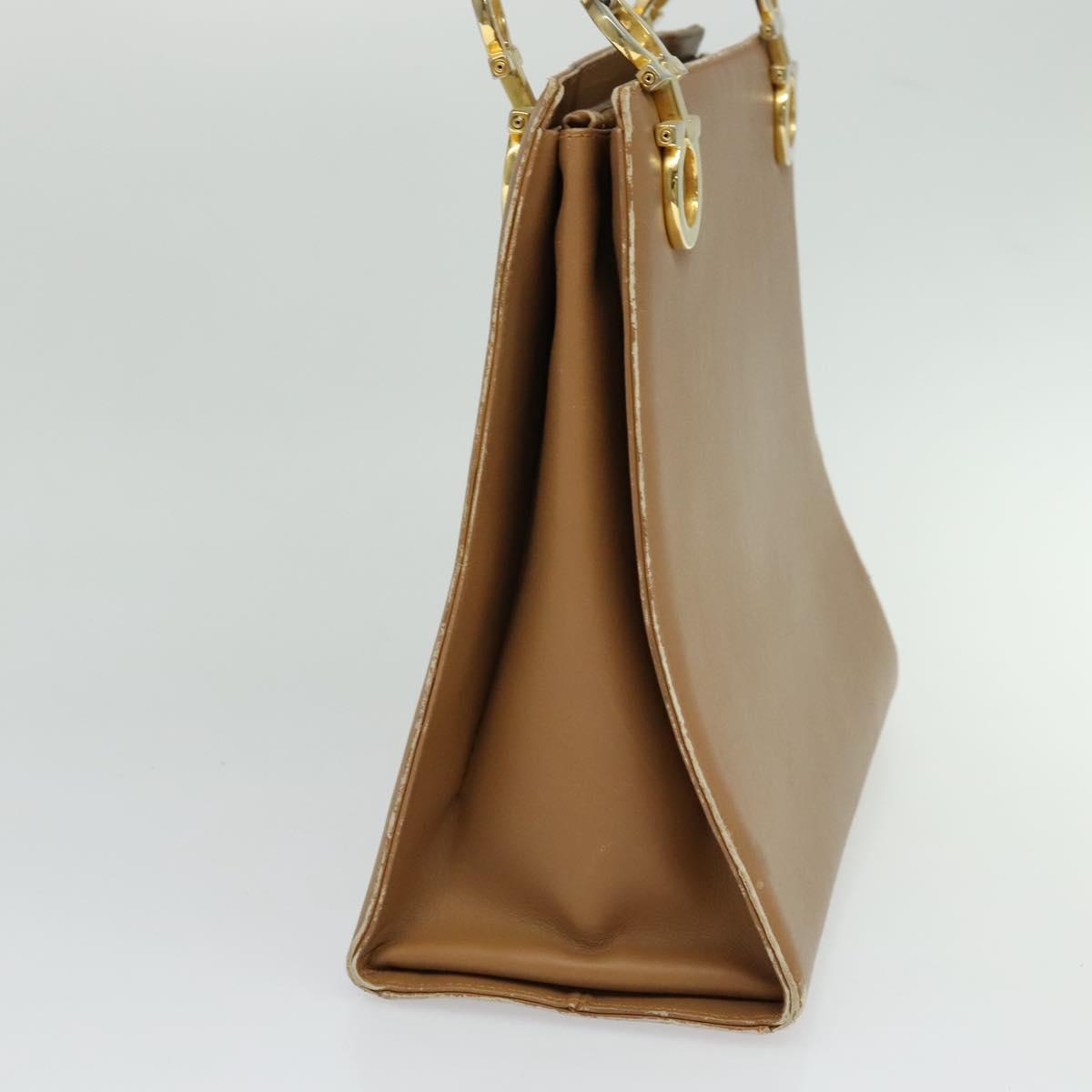 Salvatore Ferragamo Gancini Shoulder Bag Leather Beige Gold Auth EC442