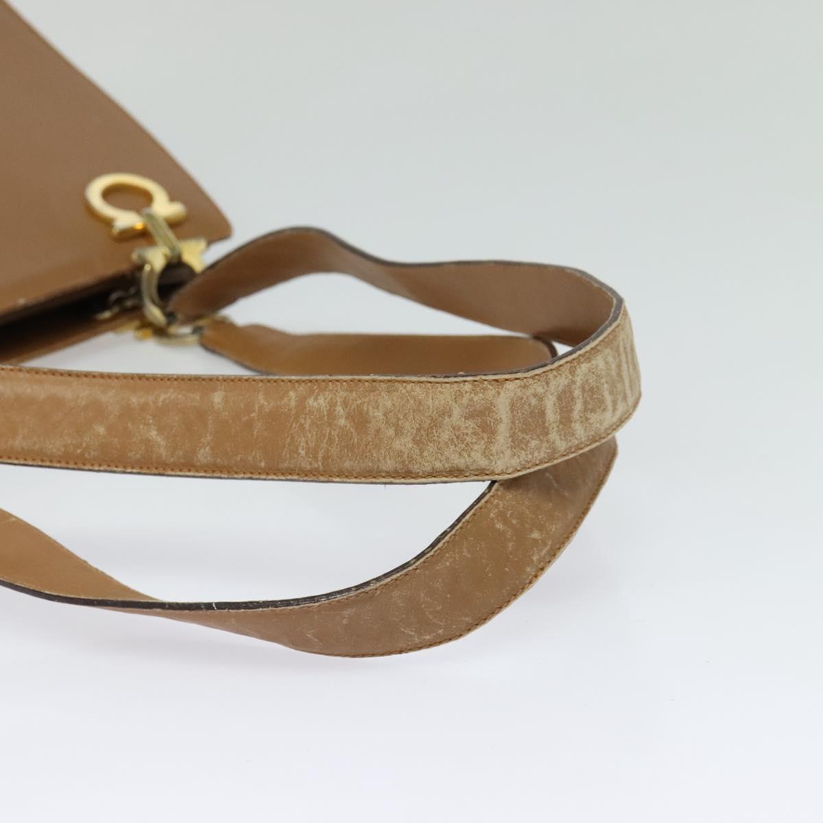 Salvatore Ferragamo Gancini Shoulder Bag Leather Beige Gold Auth EC442