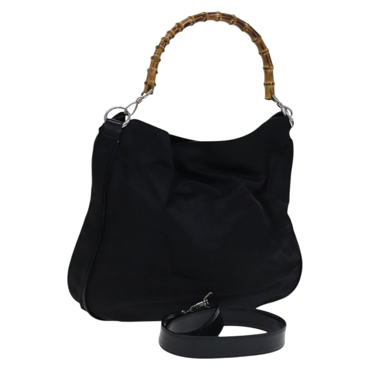 GUCCI Bamboo Hand Bag Nylon 2way Black Silver 001 2852 1577 5 Auth EC444