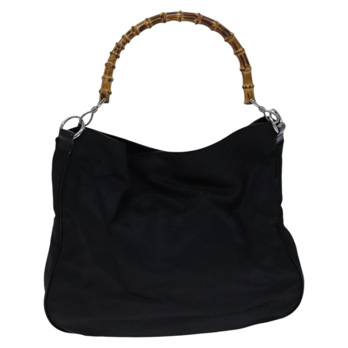 GUCCI Bamboo Hand Bag Nylon 2way Black Silver 001 2852 1577 5 Auth EC444