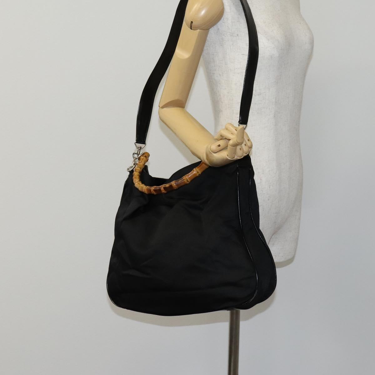 GUCCI Bamboo Hand Bag Nylon 2way Black Silver 001 2852 1577 5 Auth EC444