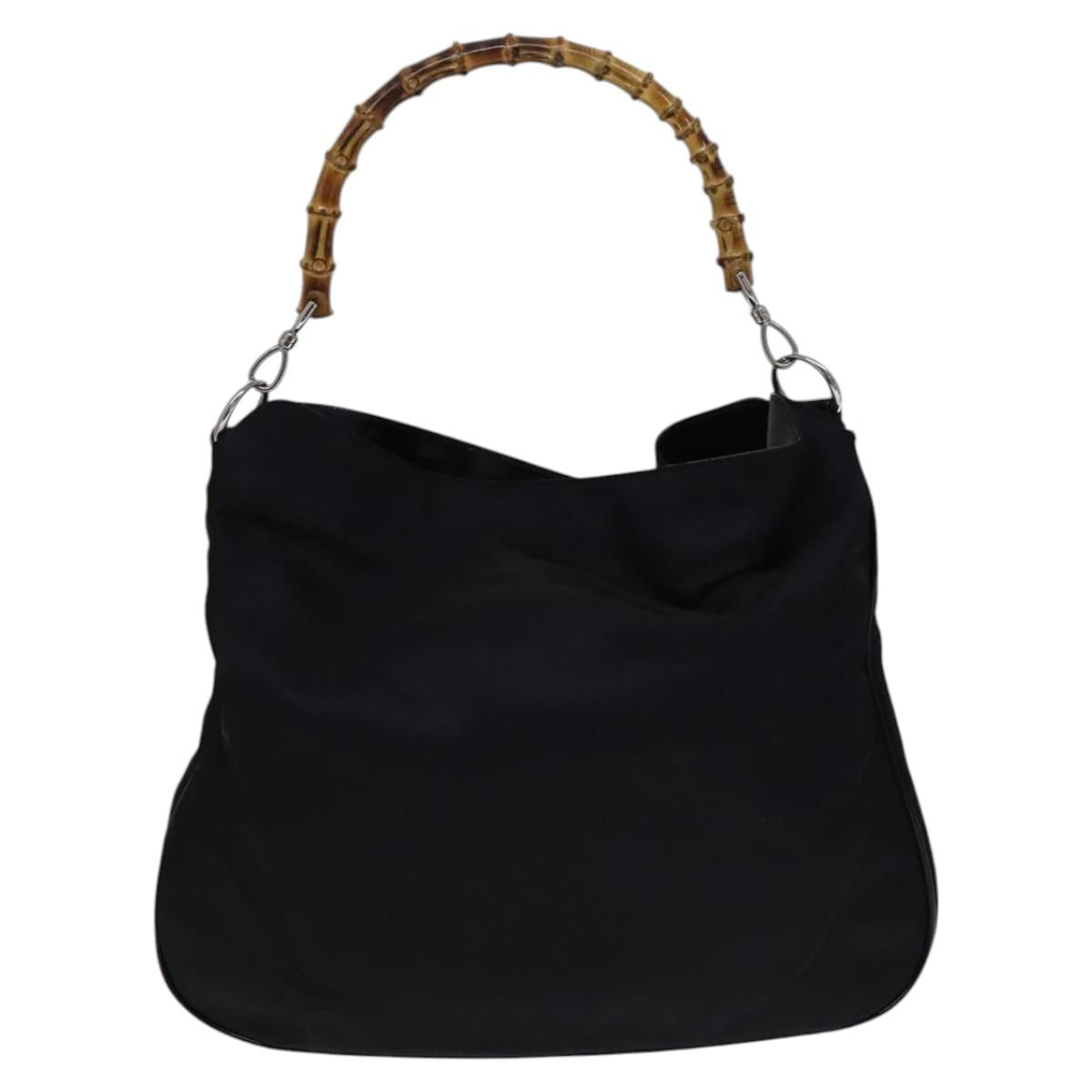 GUCCI Bamboo Hand Bag Nylon 2way Black Silver 001 2852 1577 5 Auth EC444