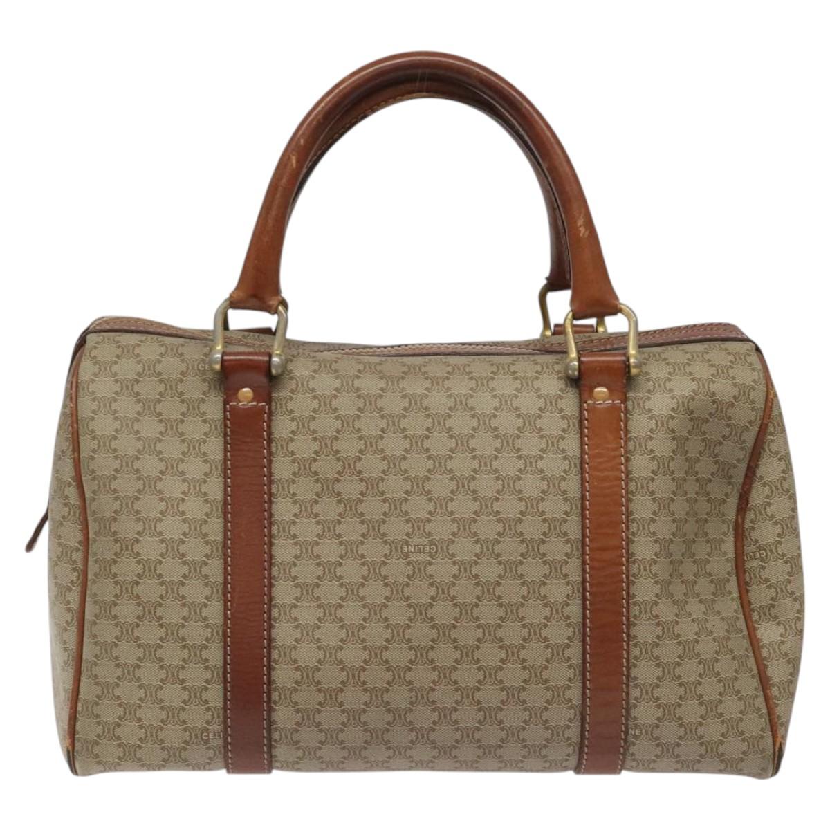 CELINE Macadam Canvas Boston Bag Beige Auth EC452