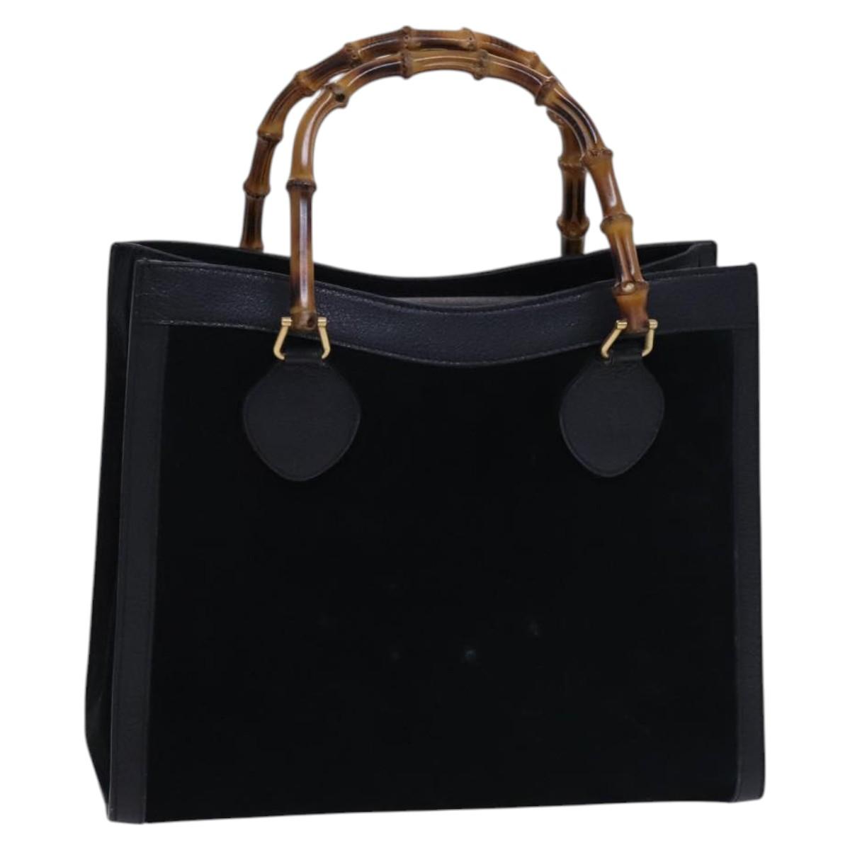 GUCCI Bamboo Hand Bag Suede Leather Black Gold 002 123 0260 Auth EC454