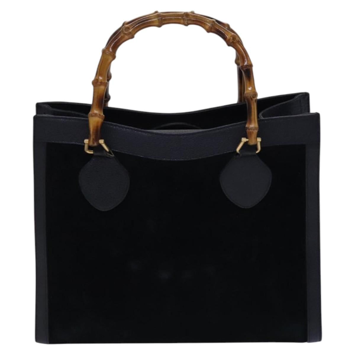 GUCCI Bamboo Hand Bag Suede Leather Black Gold 002 123 0260 Auth EC454