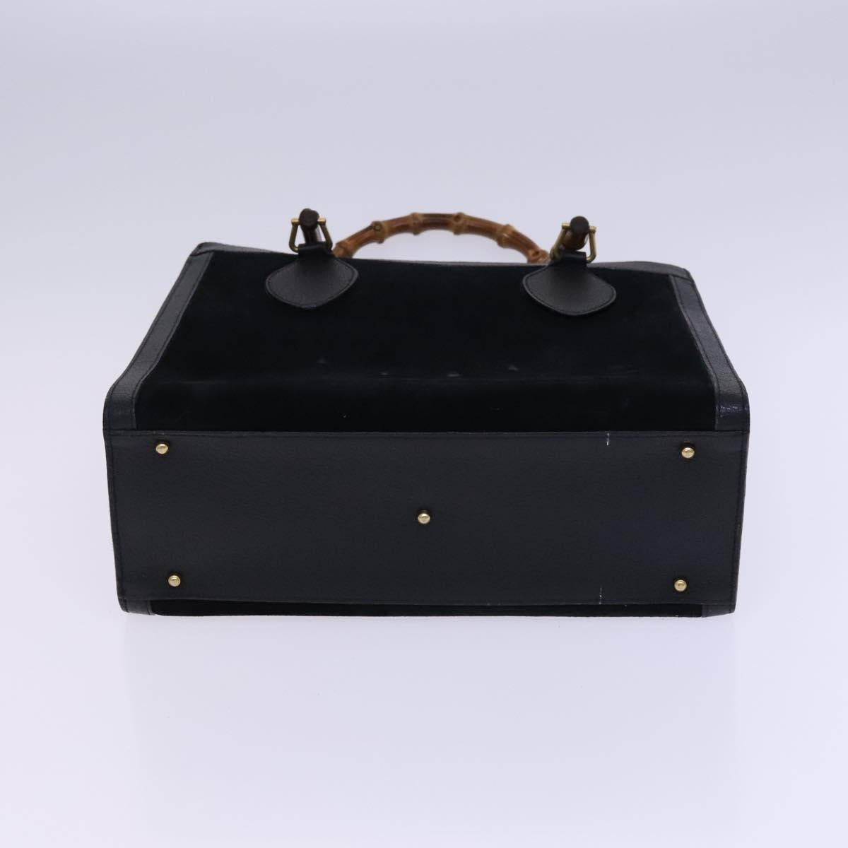GUCCI Bamboo Hand Bag Suede Leather Black Gold 002 123 0260 Auth EC454