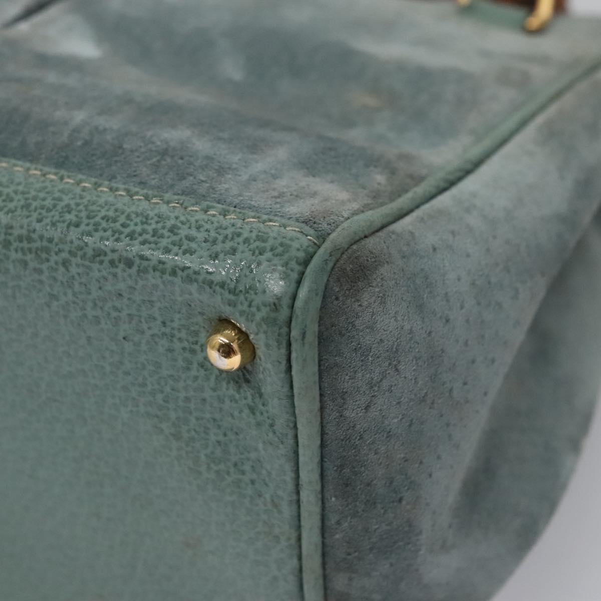 GUCCI Bamboo Hand Bag Suede Leather Gray Gold 000 123 0316 Auth EC460