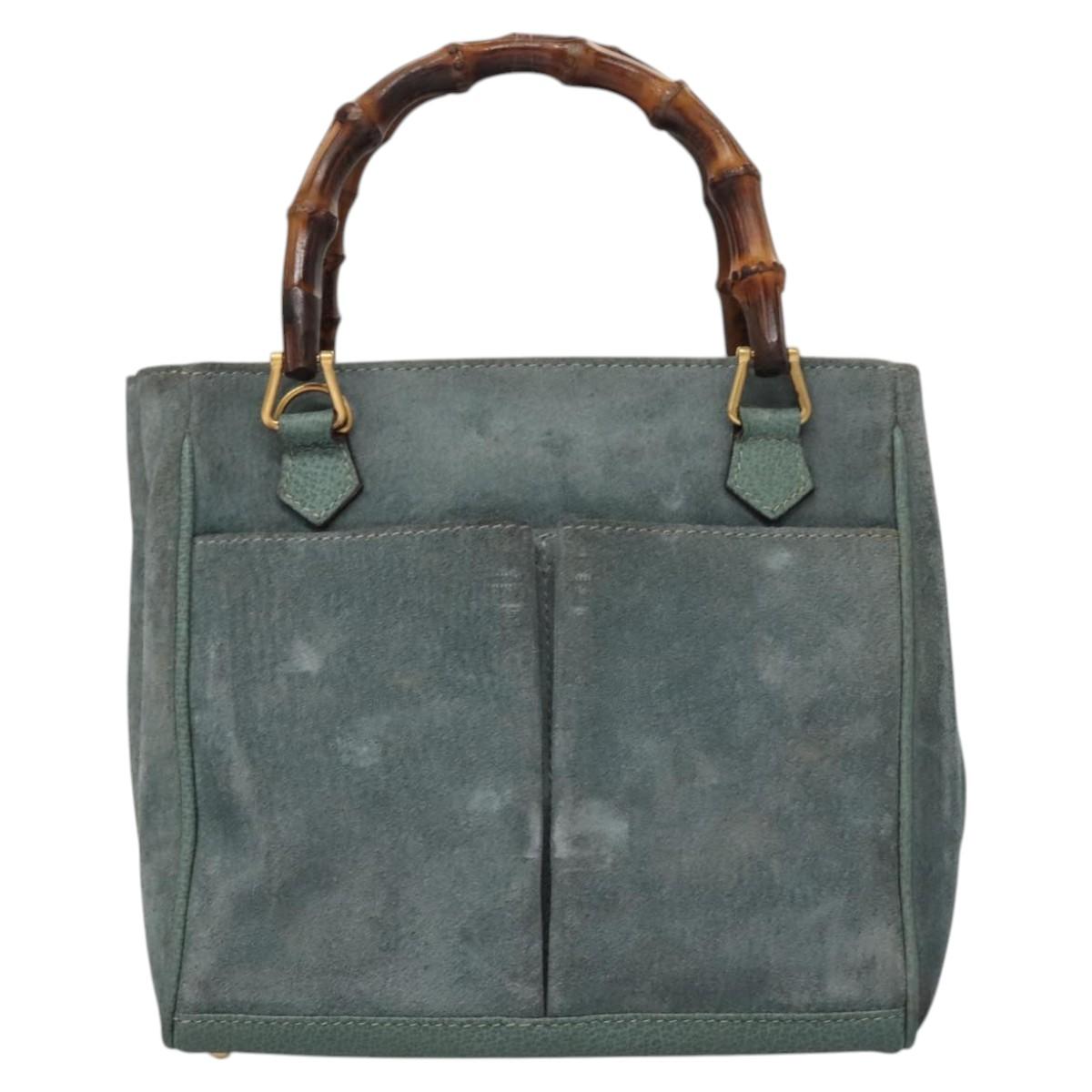 GUCCI Bamboo Hand Bag Suede Leather Gray Gold 000 123 0316 Auth EC460