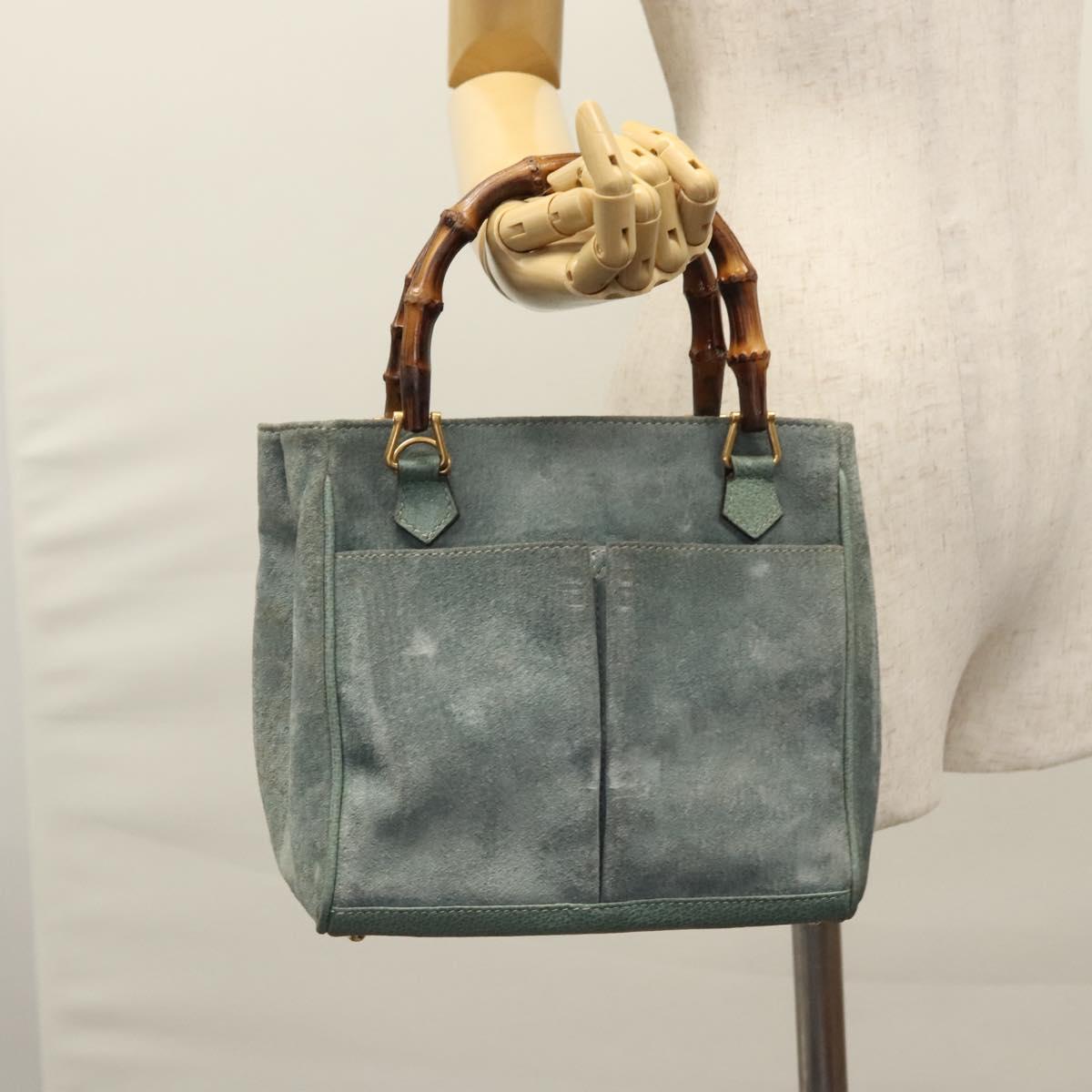 GUCCI Bamboo Hand Bag Suede Leather Gray Gold 000 123 0316 Auth EC460