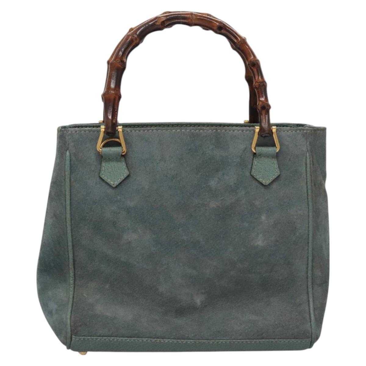 GUCCI Bamboo Hand Bag Suede Leather Gray Gold 000 123 0316 Auth EC460