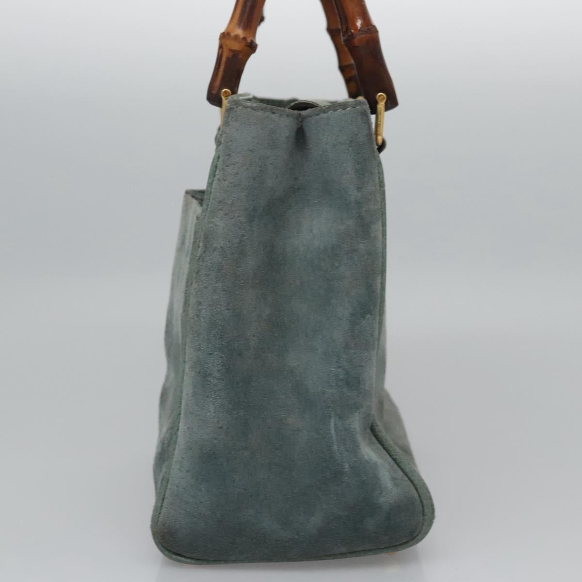 GUCCI Bamboo Hand Bag Suede Leather Gray Gold 000 123 0316 Auth EC460