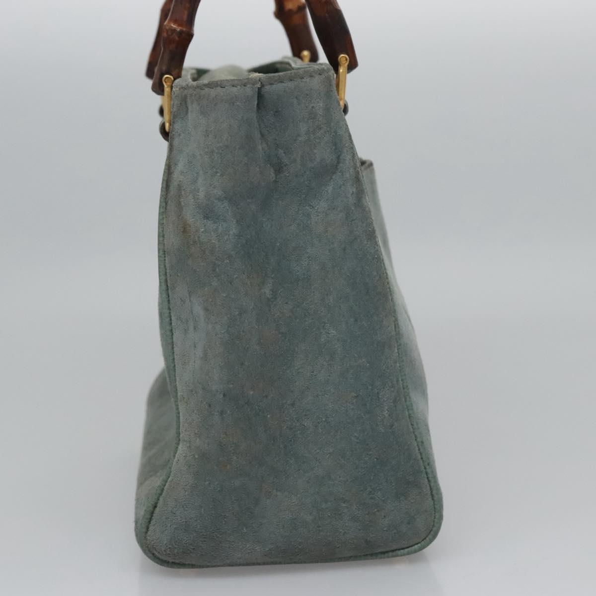 GUCCI Bamboo Hand Bag Suede Leather Gray Gold 000 123 0316 Auth EC460