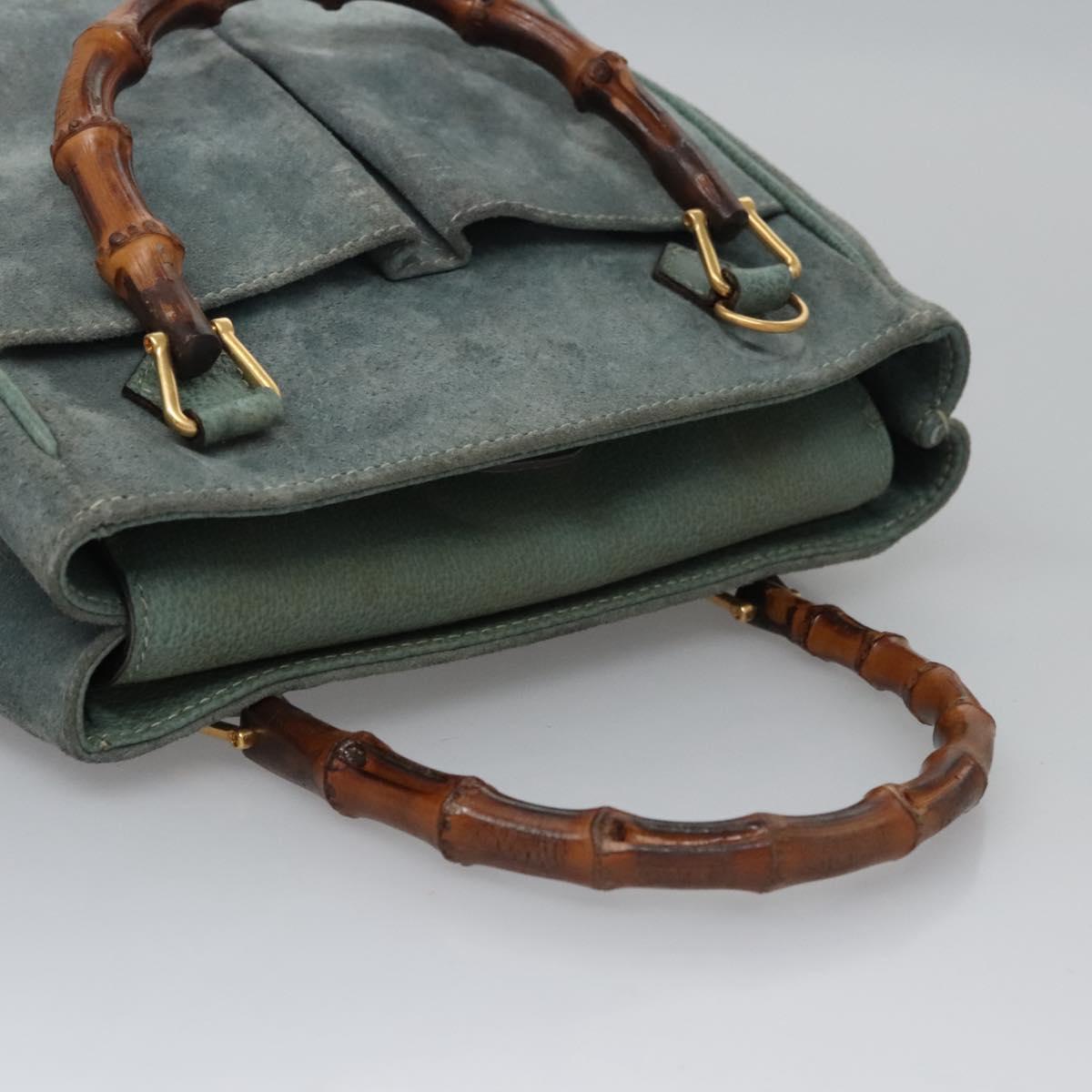 GUCCI Bamboo Hand Bag Suede Leather Gray Gold 000 123 0316 Auth EC460