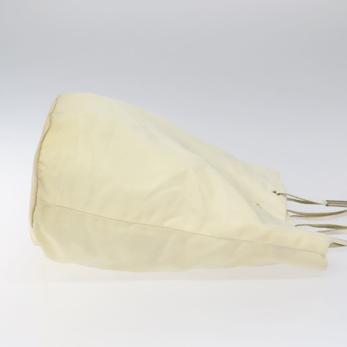 PRADA Hand Bag Nylon Cream Silver Auth EC470