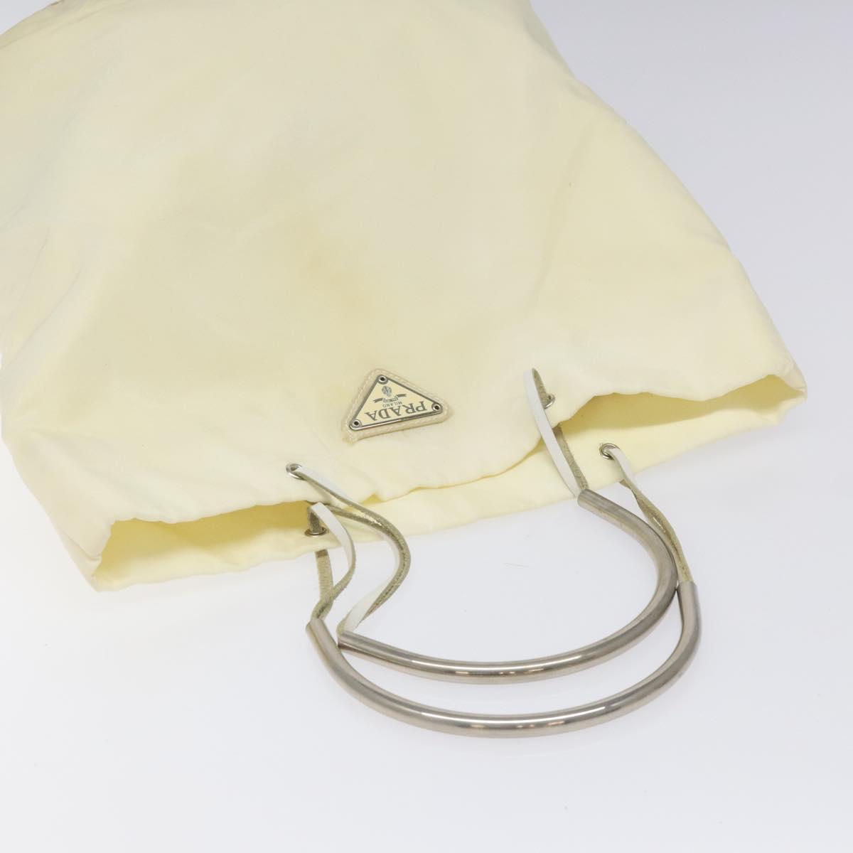 PRADA Hand Bag Nylon Cream Silver Auth EC470