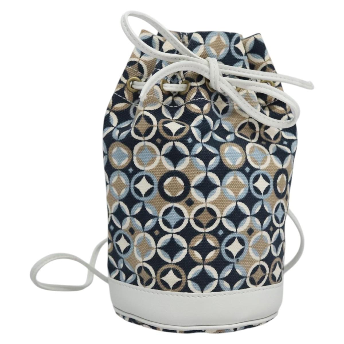 CELINE Shoulder Bag Canvas Blue Beige white Auth EC472V