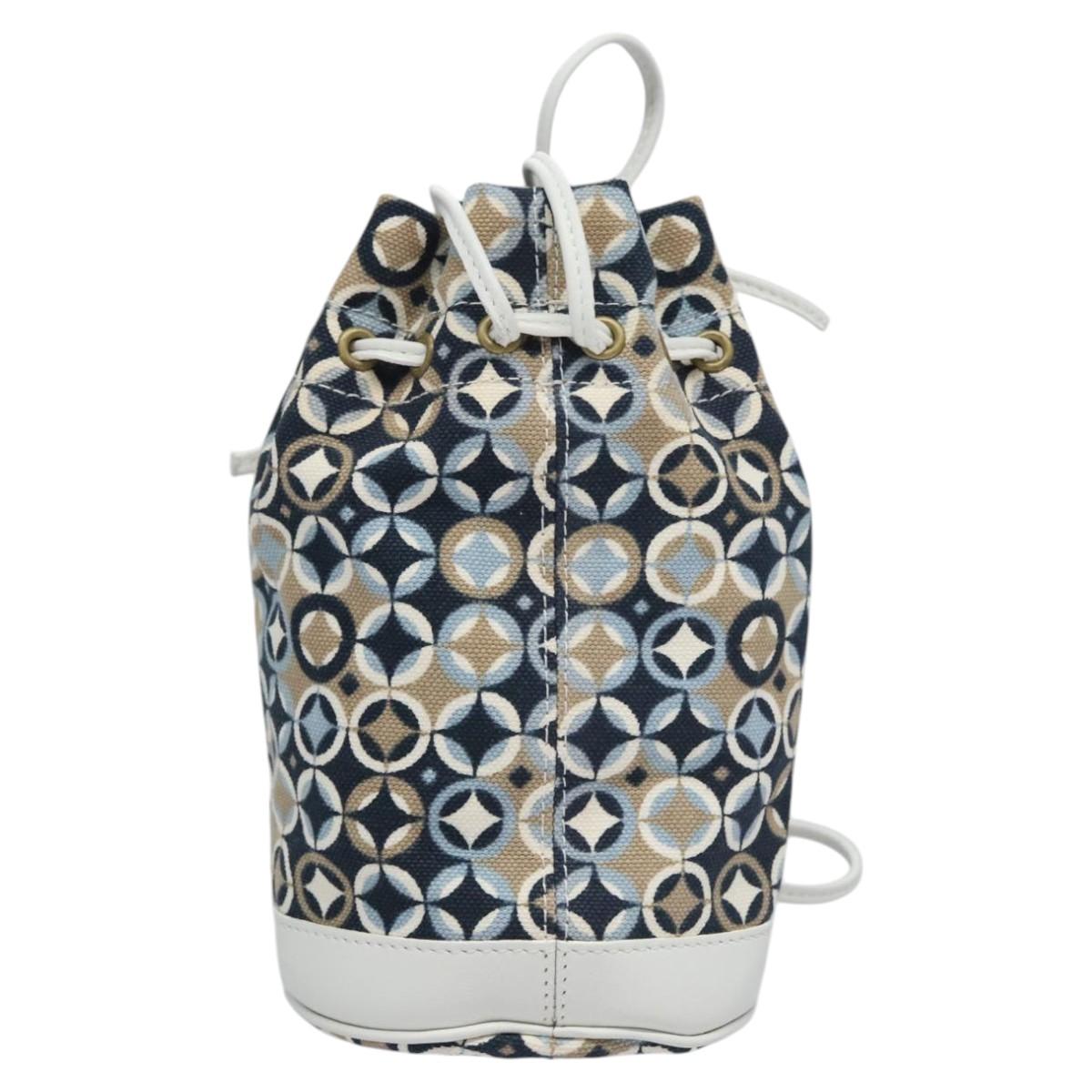 CELINE Shoulder Bag Canvas Blue Beige white Auth EC472V