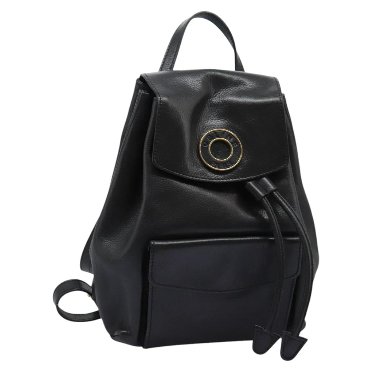 CELINE Backpack Leather Black Gold Auth EC484