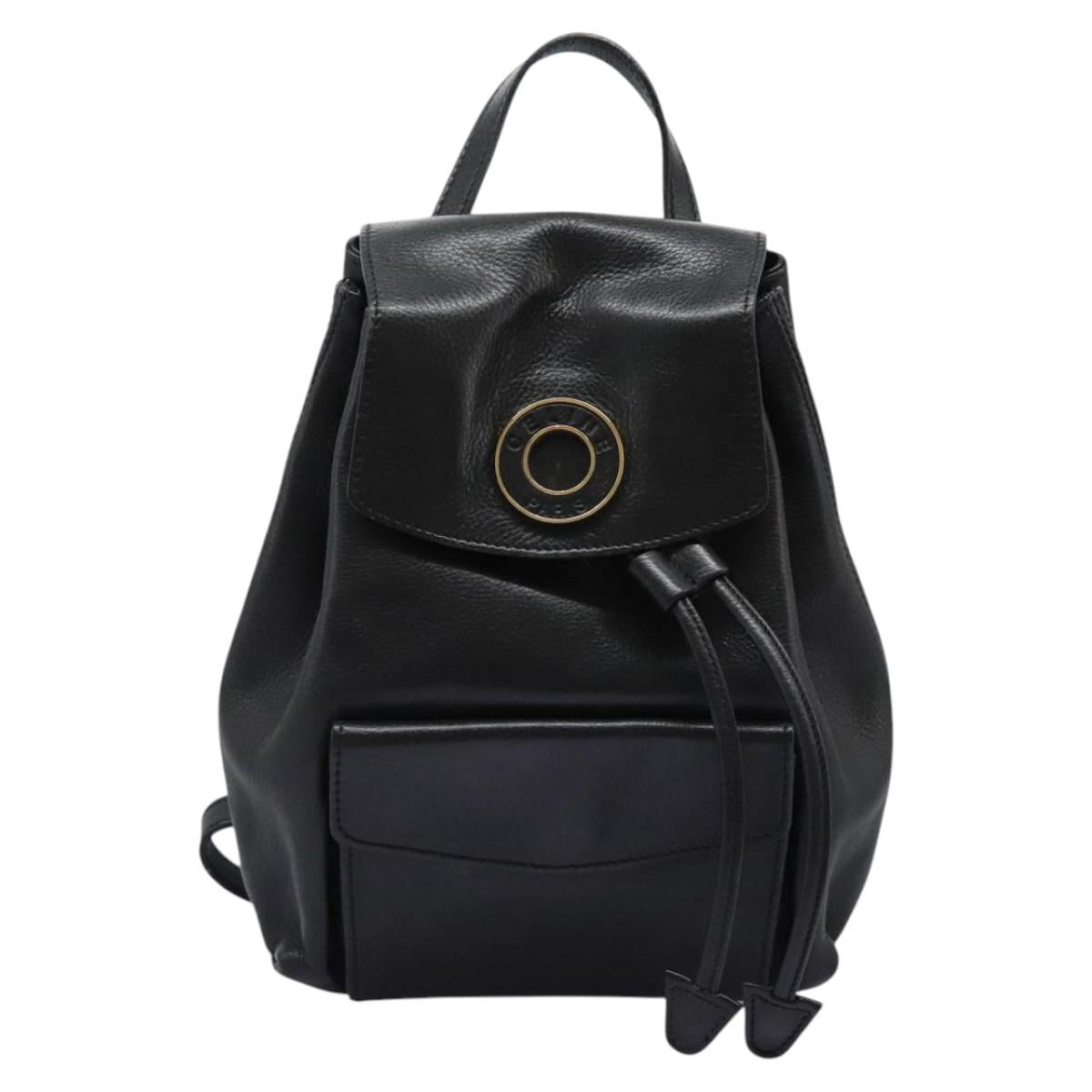 CELINE Backpack Leather Black Gold Auth EC484
