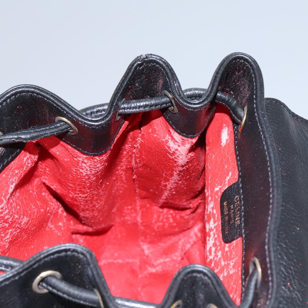 CELINE Backpack Leather Black Gold Auth EC484