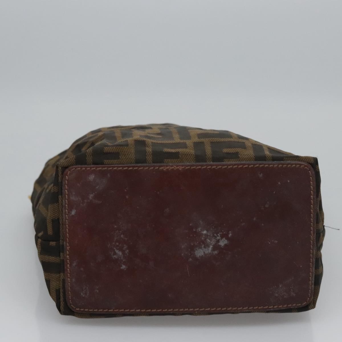 FENDI Zucca Canvas Hand Bag Brown Black Silver Auth EC490