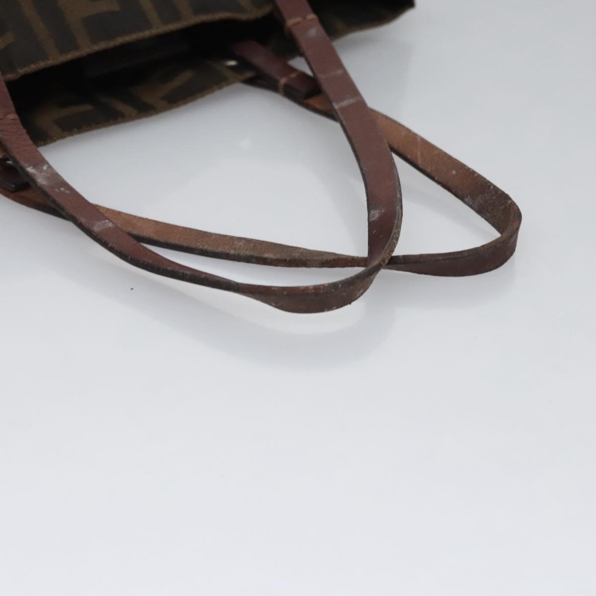 FENDI Zucca Canvas Hand Bag Brown Black Silver Auth EC490