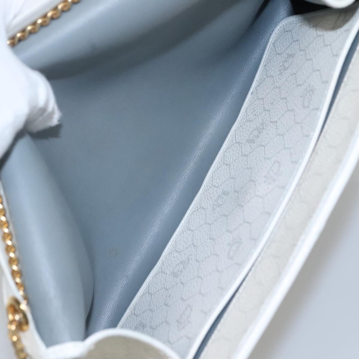 Christian Dior Honeycomb Canvas Chain Shoulder Bag PVC Leather White Auth EC494