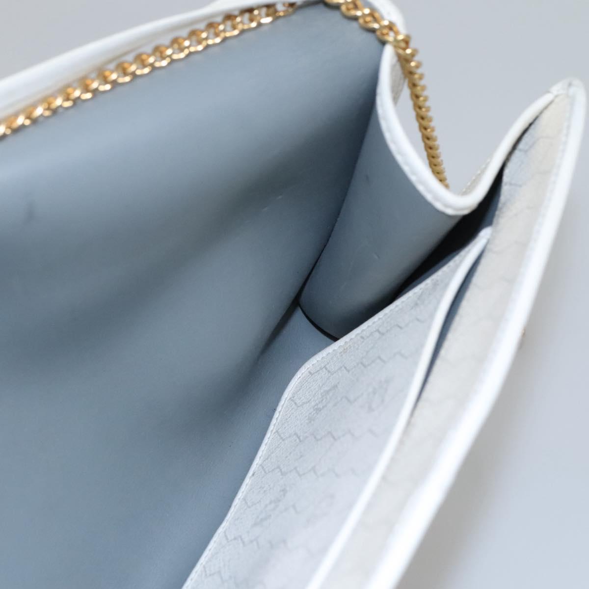 Christian Dior Honeycomb Canvas Chain Shoulder Bag PVC Leather White Auth EC494