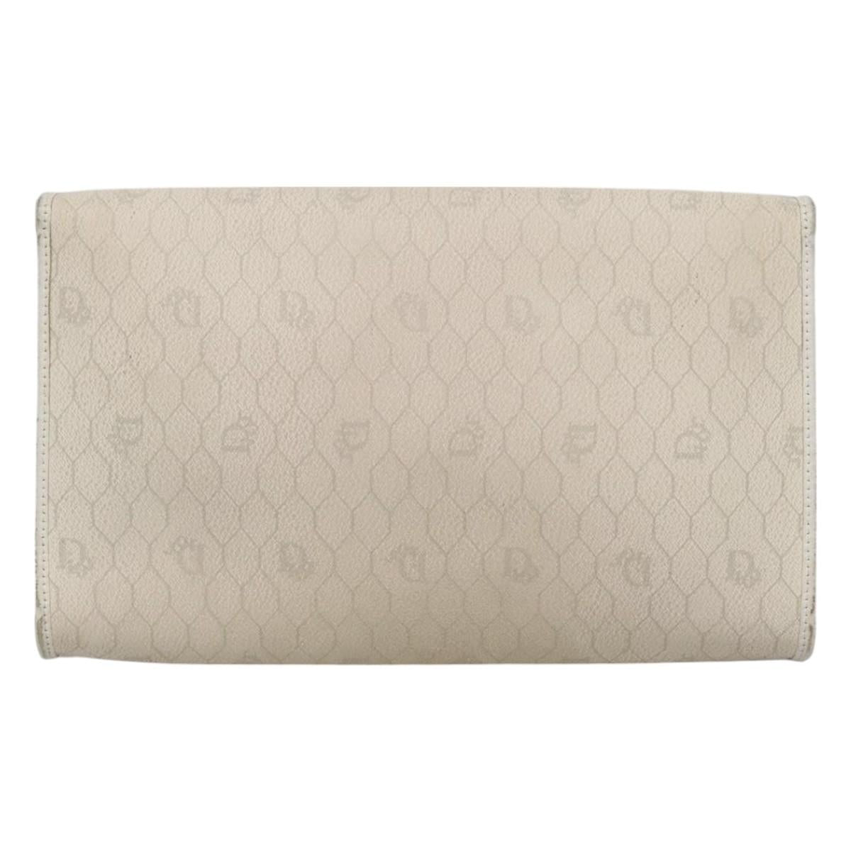 Christian Dior Honeycomb Canvas Chain Shoulder Bag PVC Leather White Auth EC494