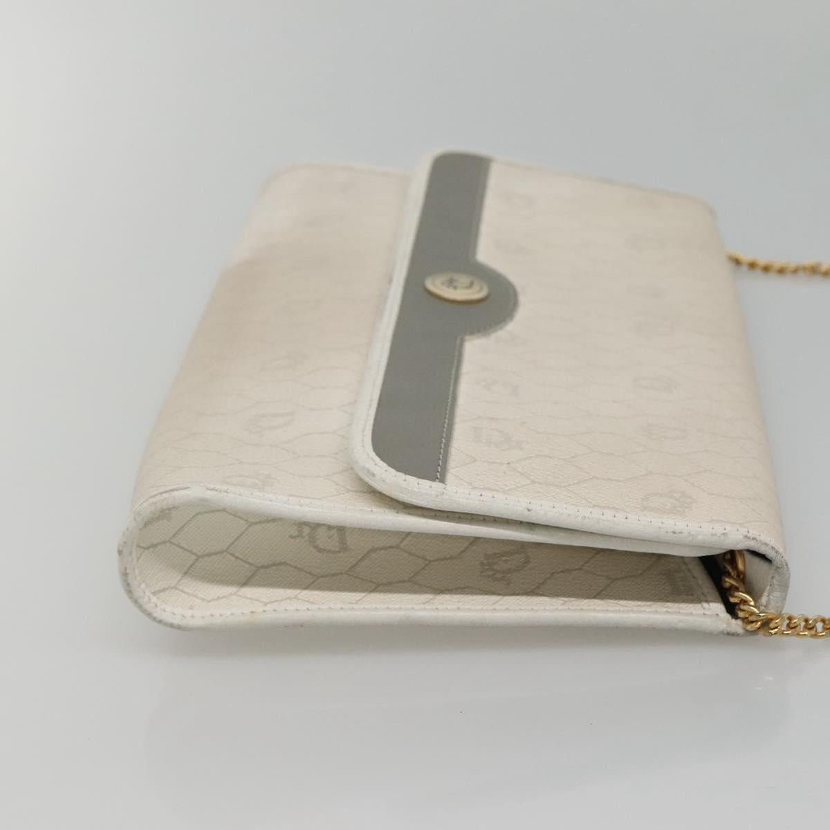 Christian Dior Honeycomb Canvas Chain Shoulder Bag PVC Leather White Auth EC494