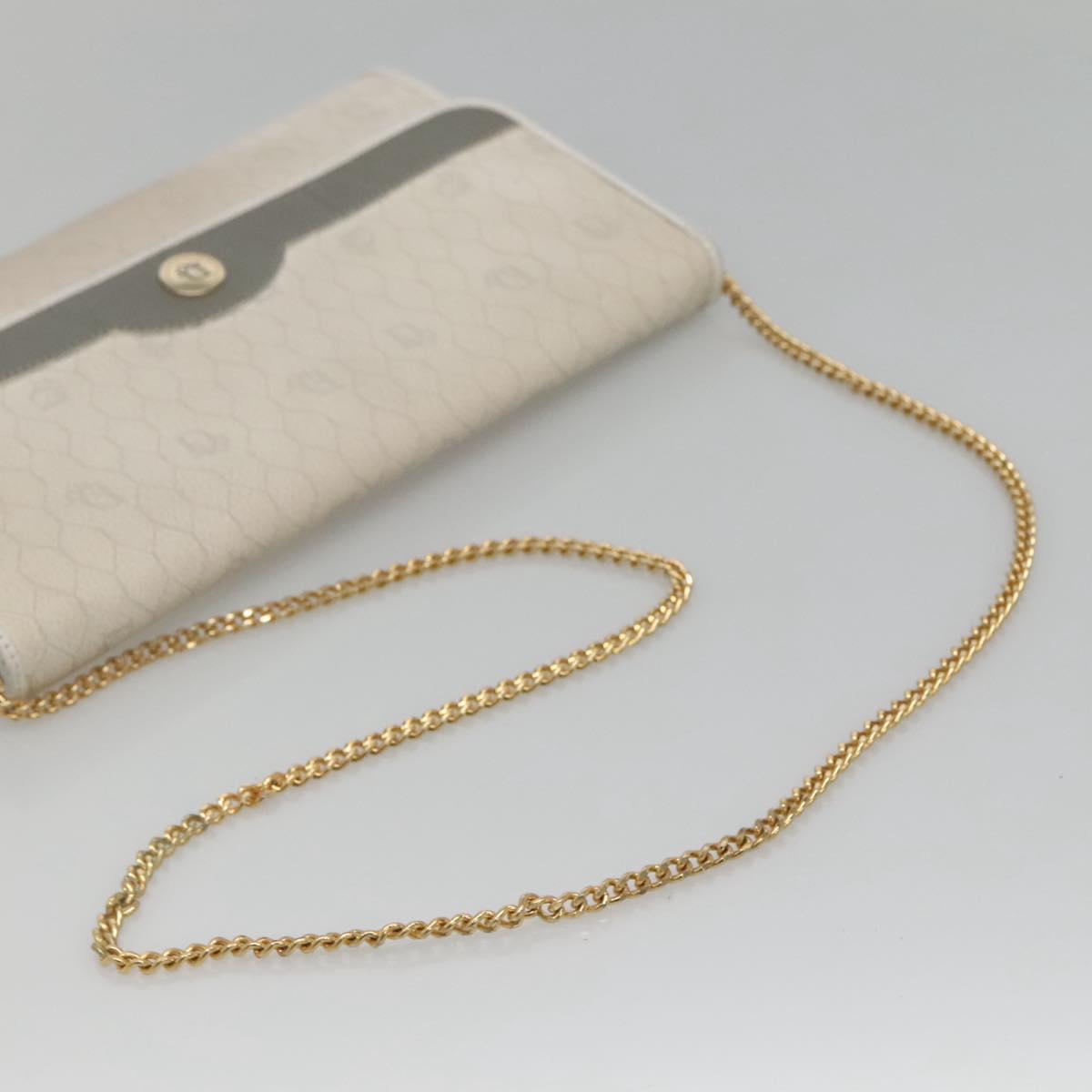 Christian Dior Honeycomb Canvas Chain Shoulder Bag PVC Leather White Auth EC494