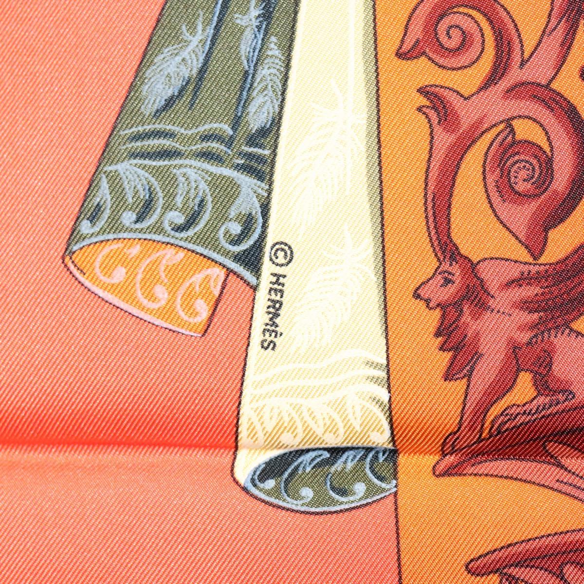 HERMES Carre 90 Scarf ""L'Atlantide"" Silk Orange Auth EC513