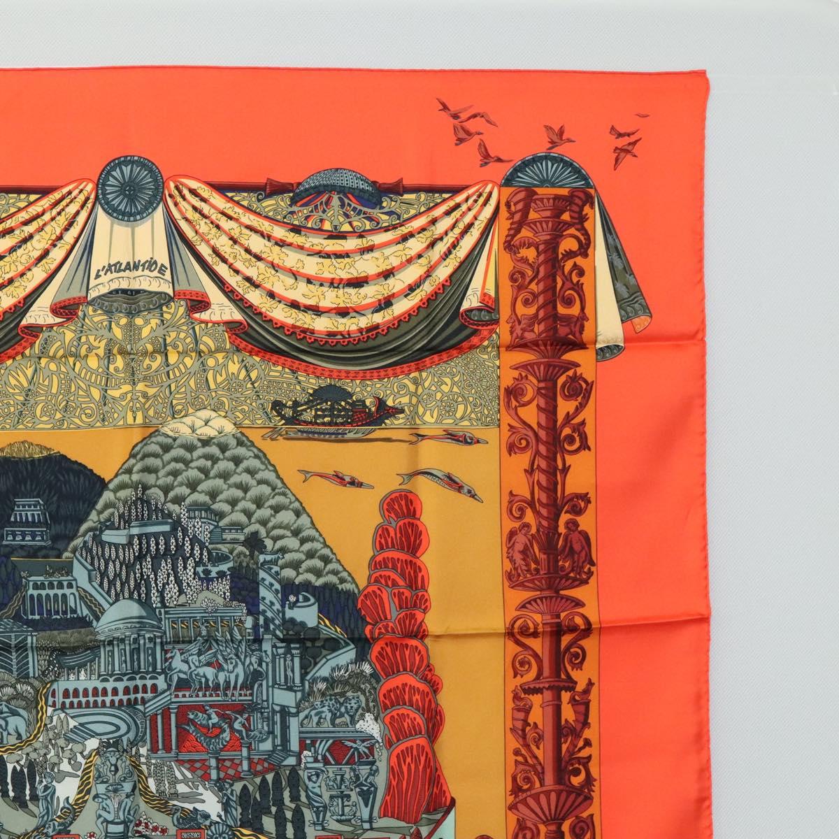 HERMES Carre 90 Scarf ""L'Atlantide"" Silk Orange Auth EC513