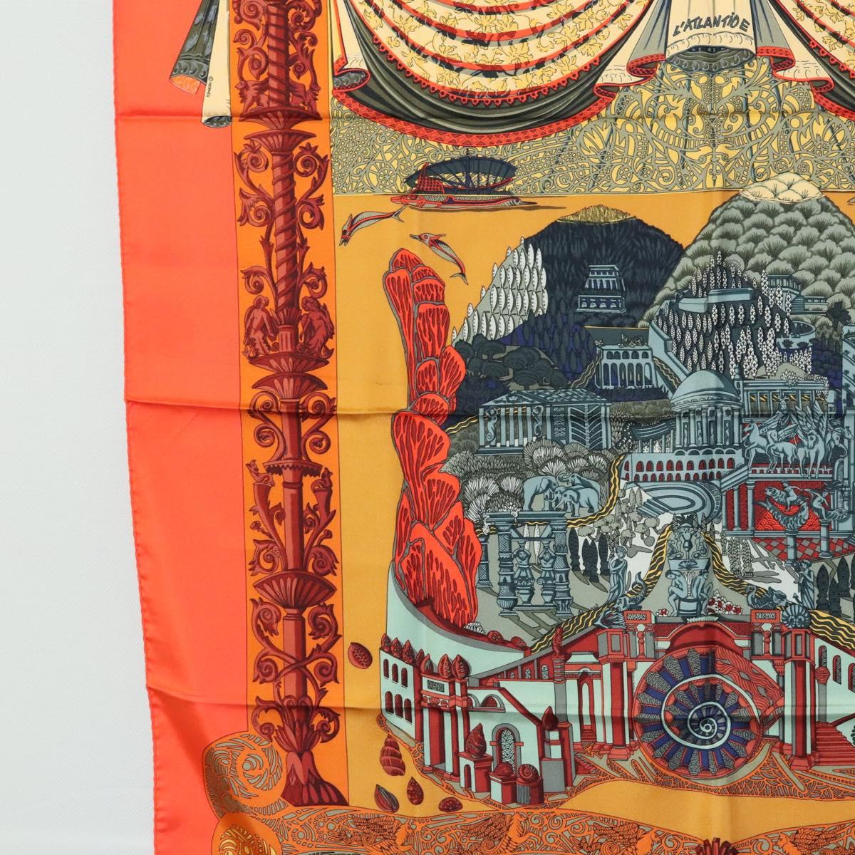 HERMES Carre 90 Scarf ""L'Atlantide"" Silk Orange Auth EC513